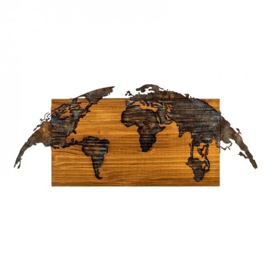 Wall deco Mable pakoworld pine wood in natural color and black metal 83x3x38cm