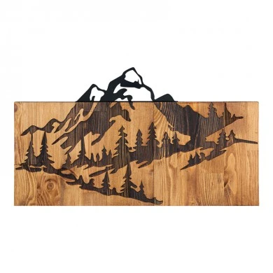Wall deco Mounten pakoworld pine wood in natural color and black metal 57.5x3x33cm