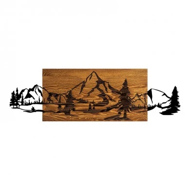 Wall deco Nereve pakoworld pine wood in natural color and black metal 95x3x30cm