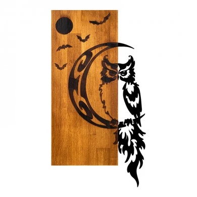 Wall deco Owle pakoworld pine wood in natural color and black metal 36x3x66cm