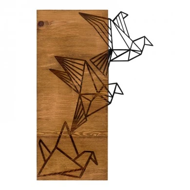 Wall deco Perdon pakoworld pine wood in natural color and black metal 30x3x60cm