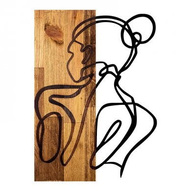 Wall deco Womanel pakoworld pine wood in natural color and black metal 35x3x50cm