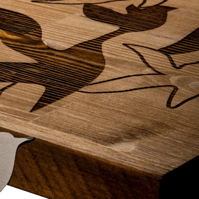 Wall deco Excore pakoworld pine wood in natural color and black metal 111x3x25cm