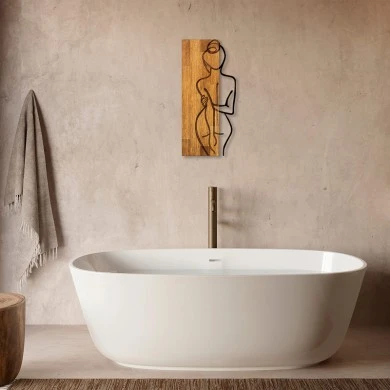 Wall deco Kelesipo pakoworld pine wood in natural color and black metal 27x3x58cm