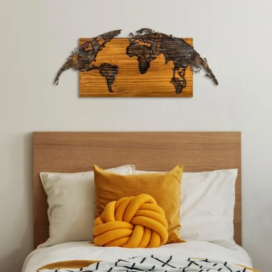 Wall deco Mable pakoworld pine wood in natural color and black metal 83x3x38cm