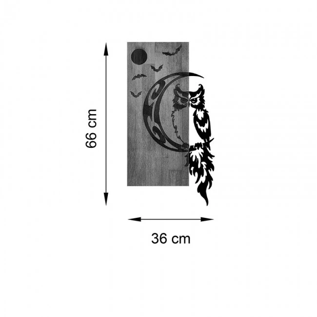 Wall deco Owle pakoworld pine wood in natural color and black metal 36x3x66cm