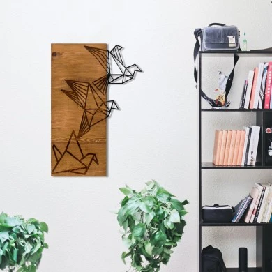 Wall deco Perdon pakoworld pine wood in natural color and black metal 30x3x60cm