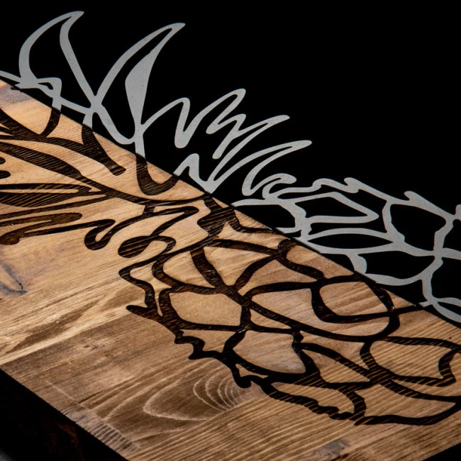 Wall deco Pinable pakoworld pine wood in natural color and black metal 42x3x58cm