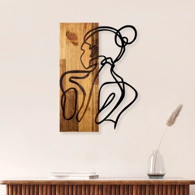 Wall deco Womanel pakoworld pine wood in natural color and black metal 35x3x50cm