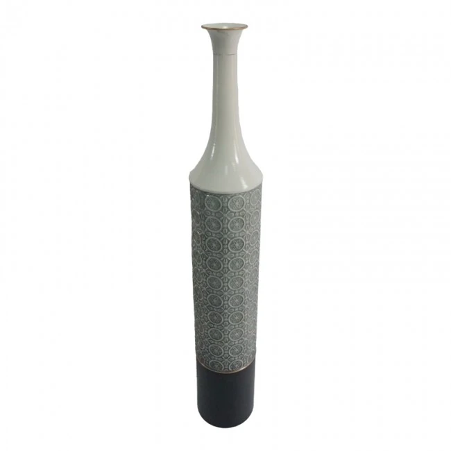 Decorative vase Semple Inart metal in gray, white and black shade D15.9x101.6cm