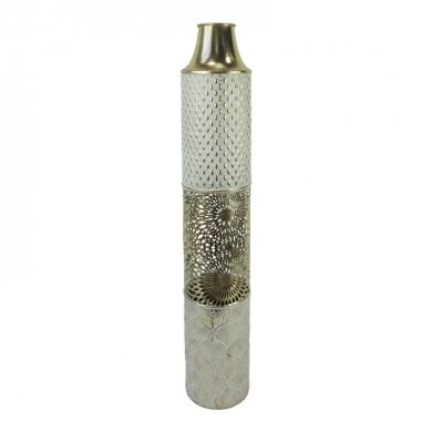 Decorative vase Tecna Inart metal in gold and white shade D14.6x81.3cm