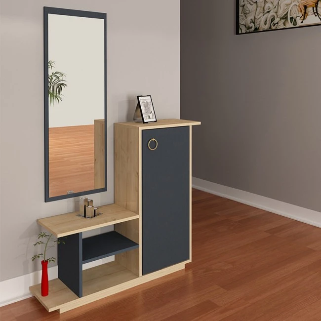 Entrance furniture with mirror Ceel pakoworld in white-walnut color 80x29.5x90cm