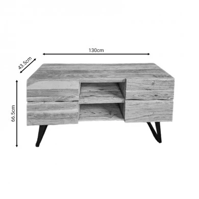 TV cabinet Dervie pakoworld natural solid acacia wood 130x43.5x66.5cm