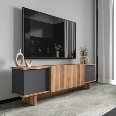 Zafore pakoworld TV cabinet in anthracite-oak shade 180x33x50cm