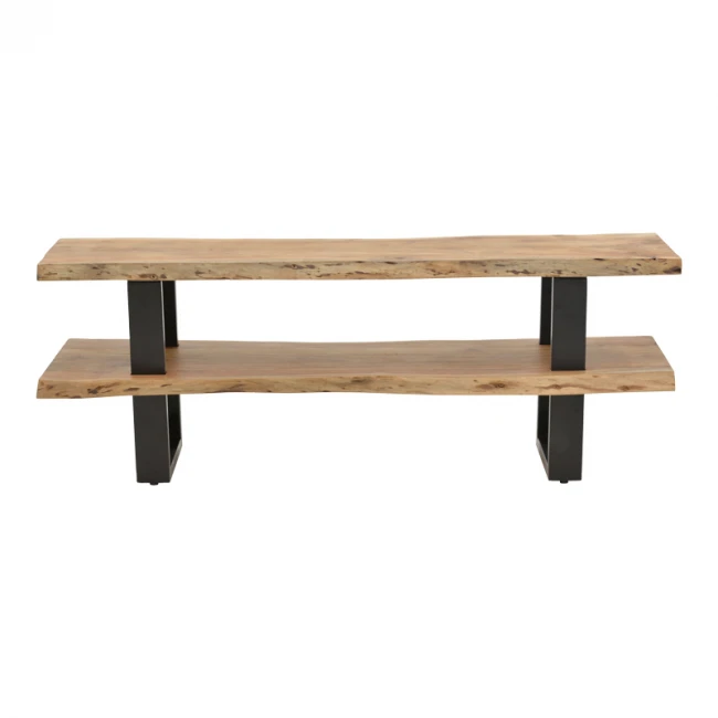 Fuji pakoworld TV cabinet, solid acacia wood in a natural shade with black metal legs 140x40x52cm