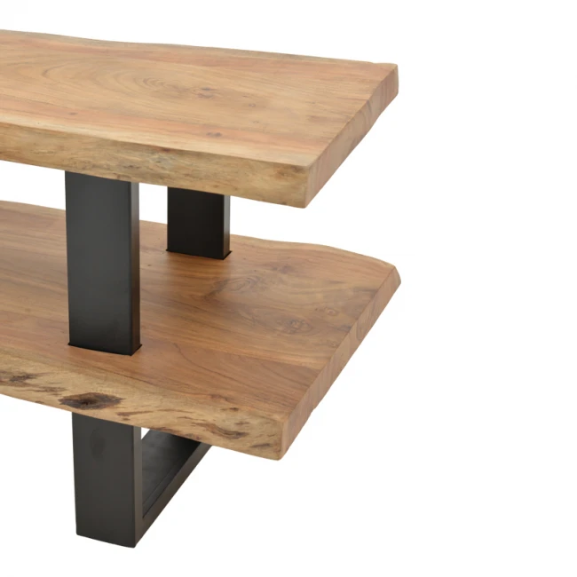 Fuji pakoworld TV cabinet, solid acacia wood in a natural shade with black metal legs 140x40x52cm