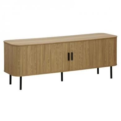 Tv stand-Medium size buffet Scandi pakoworld MDF natural color with black metal legs 150x45x57.5cm