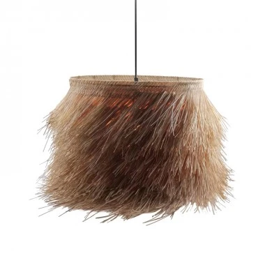 Ceiling light Hairy Inart E27 rattan in natural color D70χ40cm