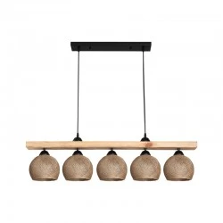 Five-light ceiling lamp Salote pakoworld E27 in brown-natural shade 100x18x24cm Five-light ceiling lamp Salote pakoworld E27 in brown-natural shade 100x18x24cm