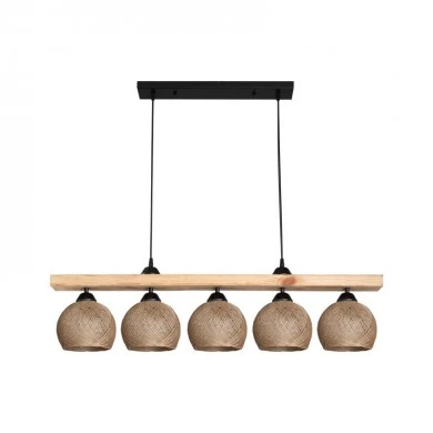 Five-light ceiling lamp Salote pakoworld E27 in brown-natural shade 100x18x24cm