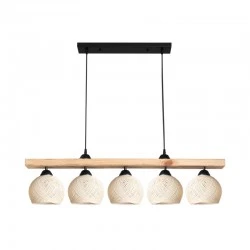 Five-light ceiling lamp Salote pakoworld E27 in brown-cream shade 100x18x24cm Five-light ceiling lamp Salote pakoworld E27 in brown-cream shade 100x18x24cm