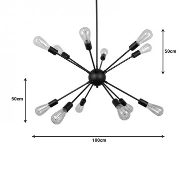 Multi-light ceiling lamp Ponile pakoworld black metal 100x110cm