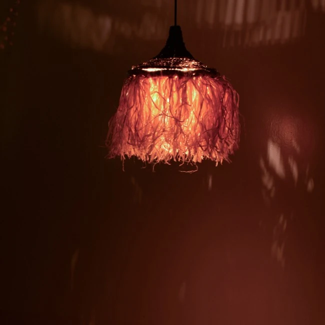 Sermene Inart sisal ceiling lamp in natural-black color D32x45cm