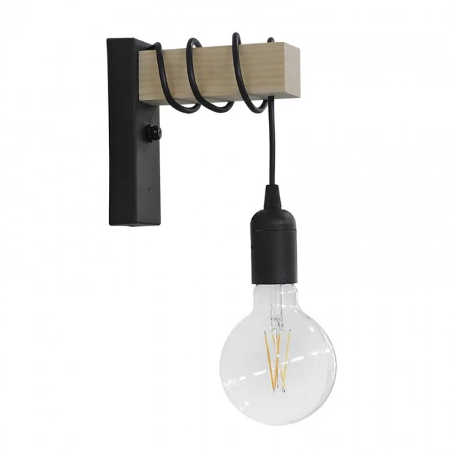Wall light Jemvo pakoworld E27 wood-metal in black-natural color 20x5.5x15/60cm