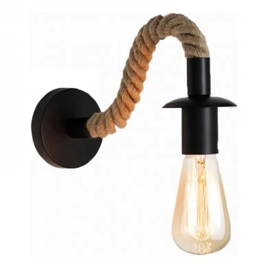 Wall light Kaniwel pakoworld E27 metal and rope in black-natural color 28x10x10cm