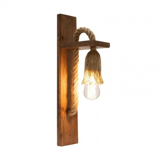 Wall light Lamel pakoworld E27 wood and rope in natural color 10x17x45cm