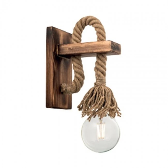 Wall light Nenika pakoworld E27 wood and rope in natural color 14x14x26cm