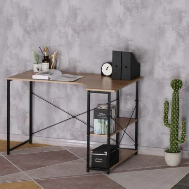 Corner desk Merlin pakoworld right corner in oak shade with black metal 120x73x75cm