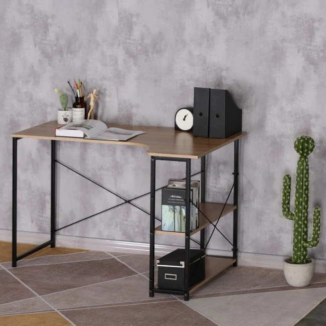 Corner desk Merlin pakoworld right corner in oak shade with black metal 120x73x75cm
