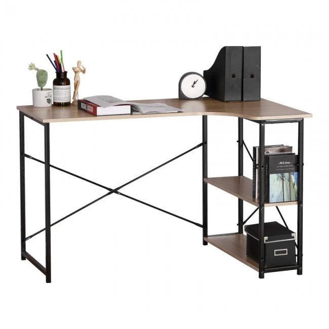 Corner desk Merlin pakoworld right corner in oak shade with black metal 120x73x75cm