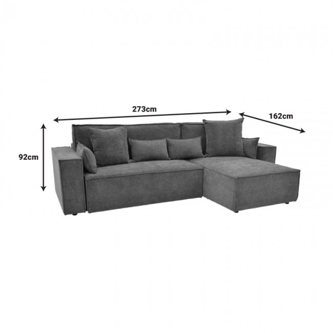 Corner reversible sofa-bed Kerbian  pakoworld dark grey color fabric 273x162x92cm