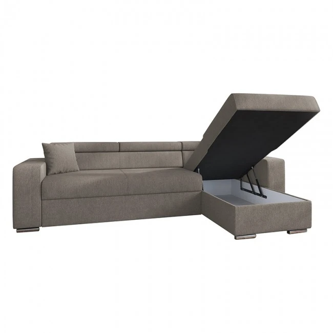 Corner sofa-bed reversible Lura pakoworld fabric brown 255x162x75-90cm