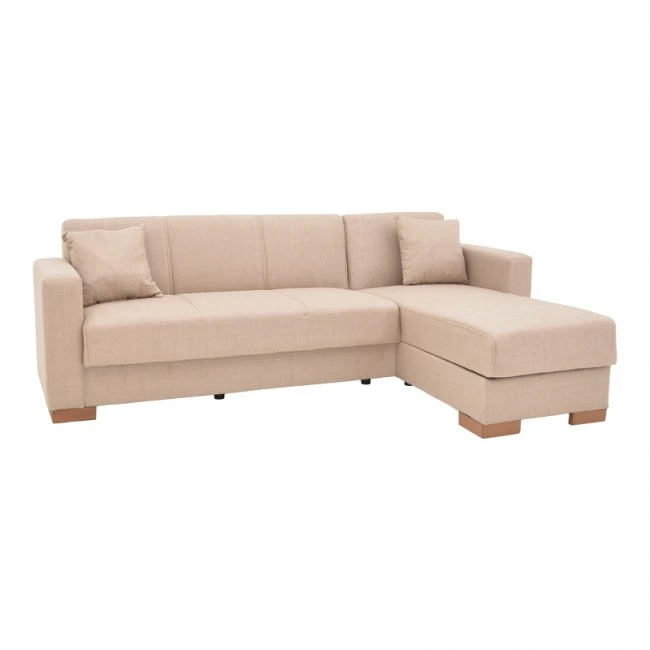 Corner reversible sofa-bed with storage space Someil pakoworld fabric in beige shade 230x156x80cm