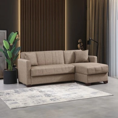 Reversible corner sofa-bed with storage space Alaska pakoworld beige fabric 204x143x83cm