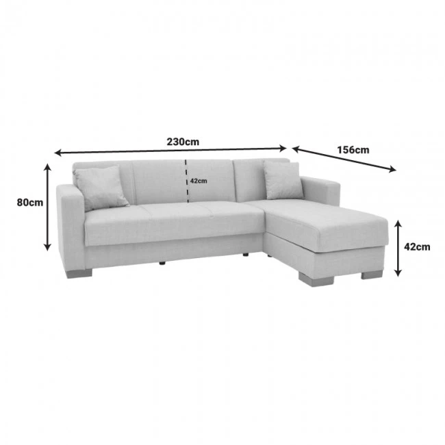Corner reversible sofa-bed with storage space Someil pakoworld fabric in beige shade 230x156x80cm