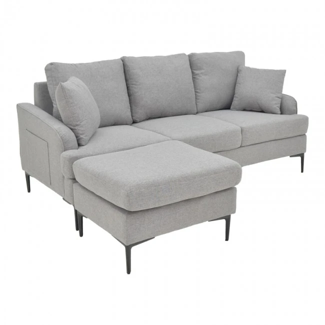 Corner sofa Stephie pakoworld fabric in grey color 186x138x80cm