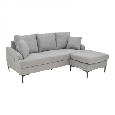 Corner sofa Stephie pakoworld fabric in grey color 186x138x80cm