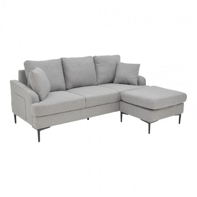 Corner sofa Stephie pakoworld fabric in grey color 186x138x80cm