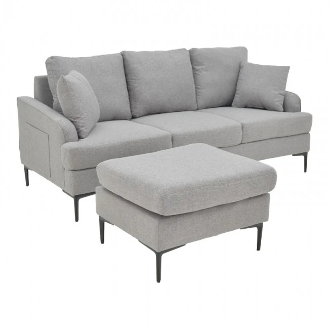 Corner sofa Stephie pakoworld fabric in grey color 186x138x80cm