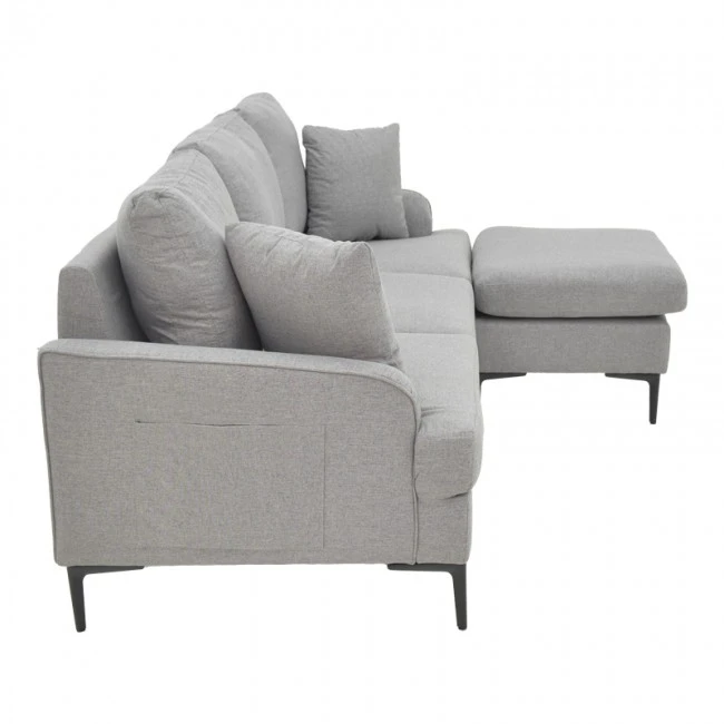 Corner sofa Stephie pakoworld fabric in grey color 186x138x80cm