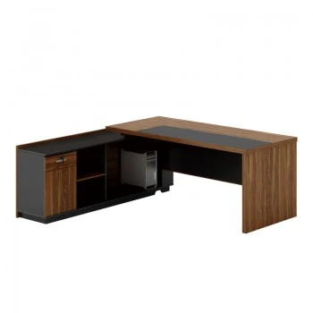 Professional desk with left corner Oscar pakoworld melamine in walnut-charcoal shade 240x180x76cm