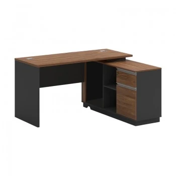 Professional desk with right corner Oscar pakoworld melamine in walnut-charcoal shade140x120x76cm