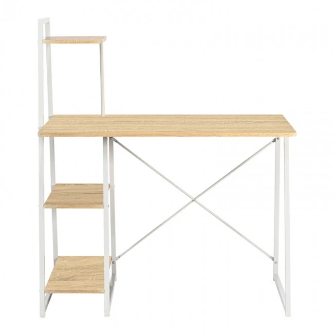 Office desk with shelves Deckstor pakoworld in oak color with white metal legs 102x50x117cm