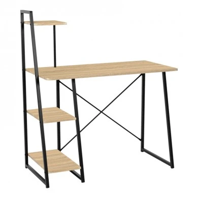 Office desk with shelves Deckstor pakoworld in oak color with black metal legs 102x50x117cm