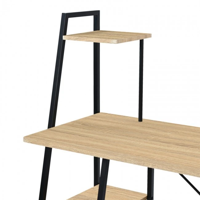 Office desk with shelves Deckstor pakoworld in oak color with black metal legs 102x50x117cm