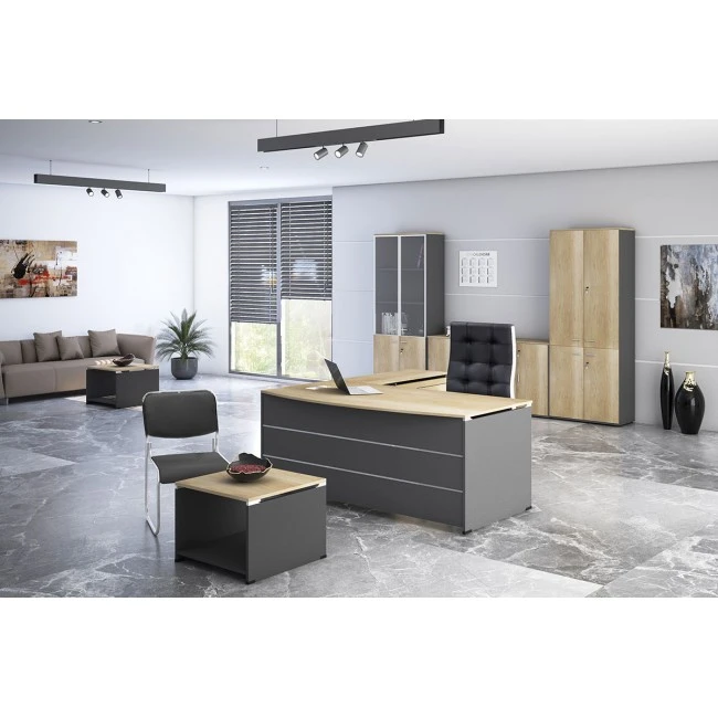 Commercial desk reversible Lotus  pakoworld oak-dark grey 180x160x75cm